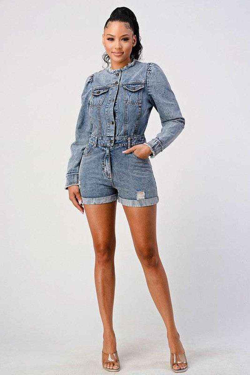 LONG SLEEVE DENIM ROMPER kt168shophk Buy Online