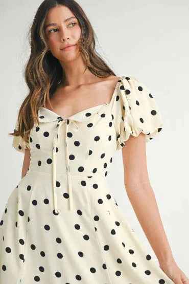 MABLE Polka Dot Puff Sleeve Midi Dress for Effortless Style and Comfort