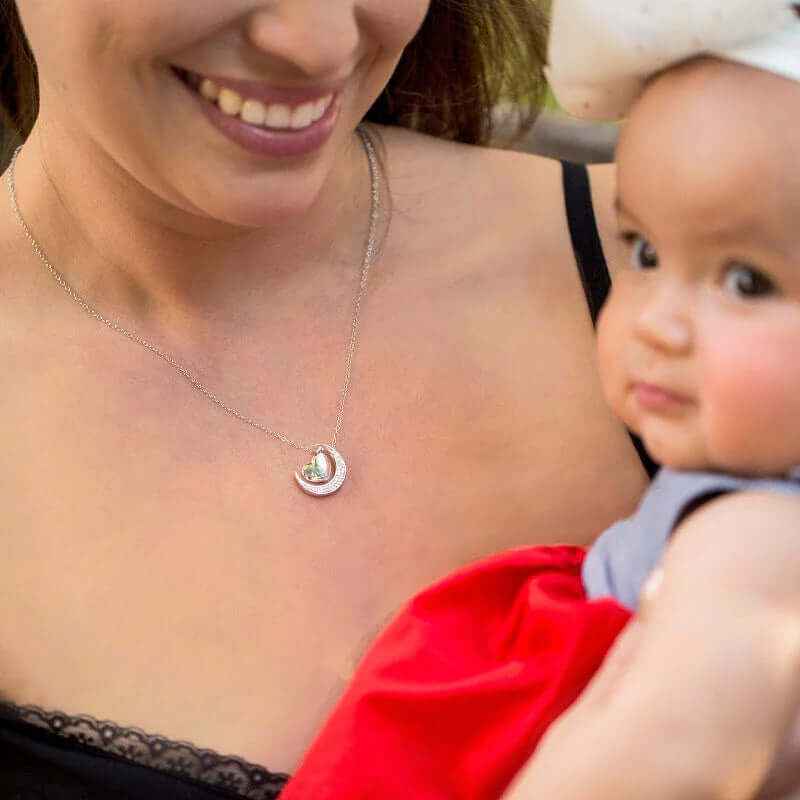 Silver Moon and Back Diamond Necklace