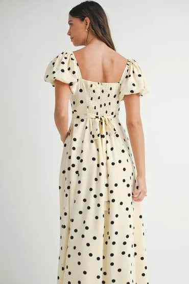 MABLE Polka Dot Puff Sleeve Midi Dress for Effortless Style and Comfort
