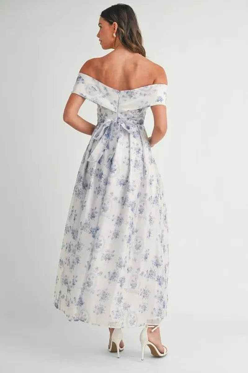 MABLE Floral Printed off Shoulder Maxi Dress