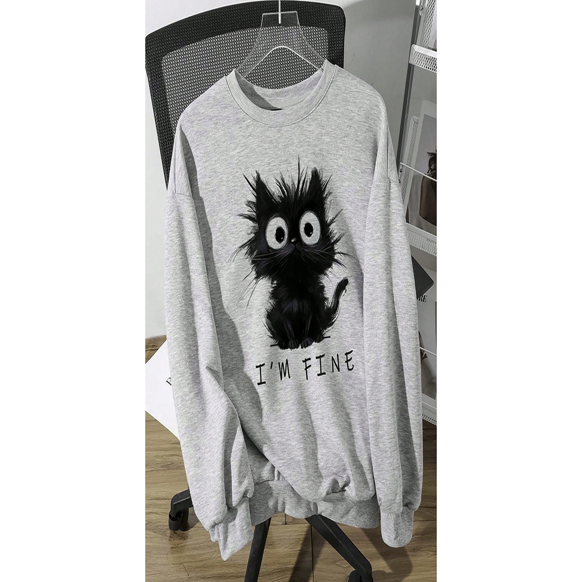 Women Cute Kitten Graphic Sweatshirt Long Sleeve Crewneck Pullover Top