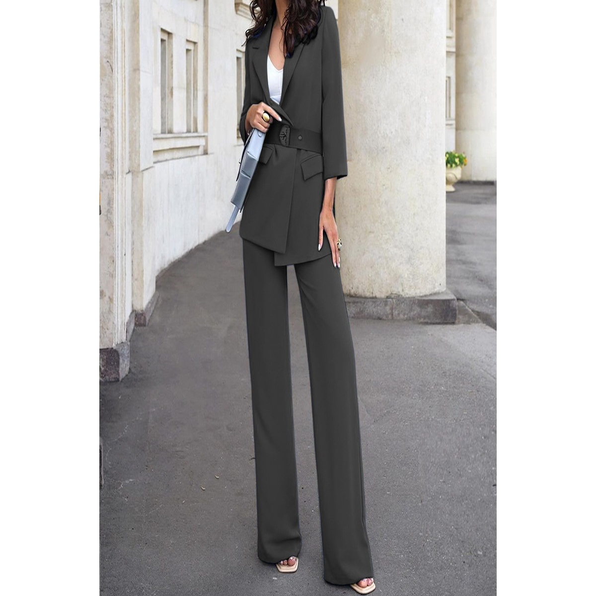 Solid Color Commute Suit Jacket High Waist Suit Pants Two-Piece Suit