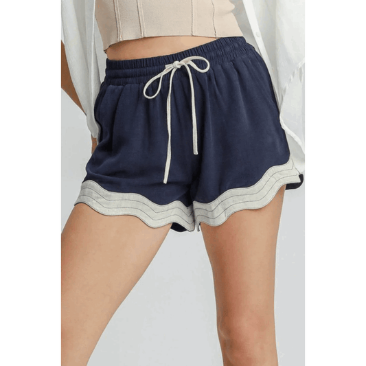 Umgee Full Size Color Blocked Scalloped Hem Shorts plus Size