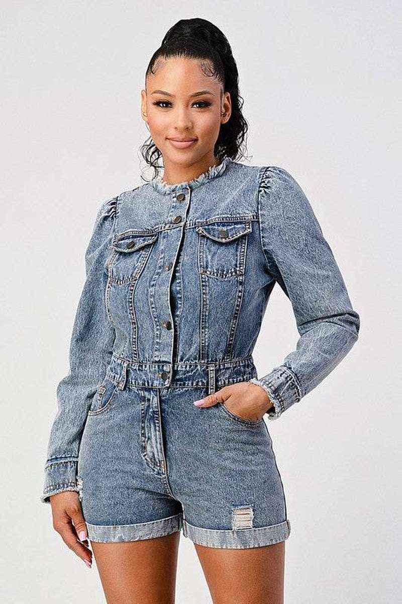LONG SLEEVE DENIM ROMPER kt168shophk Buy Online