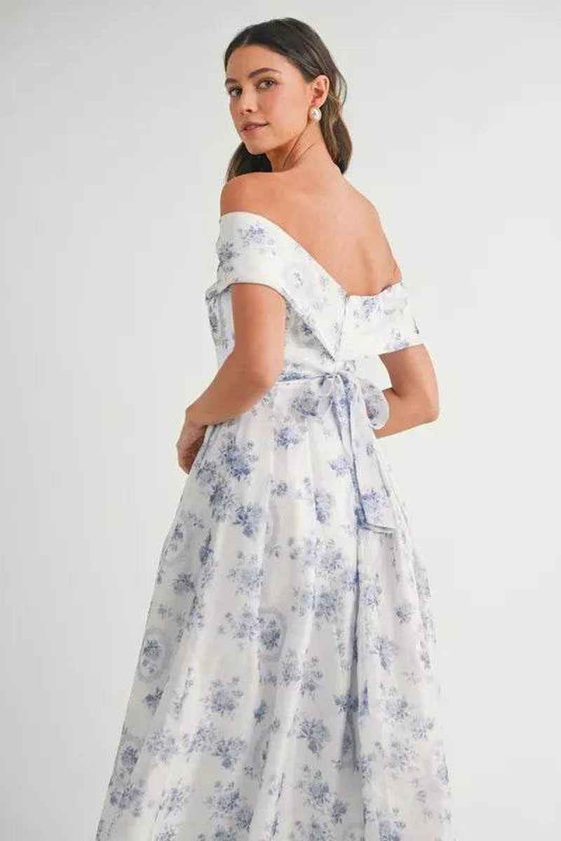 MABLE Floral Printed off Shoulder Maxi Dress