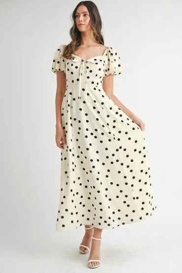 MABLE Polka Dot Puff Sleeve Midi Dress for Effortless Style and Comfort