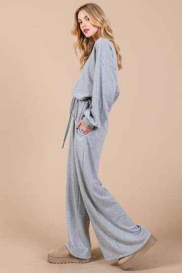 Ces Femme Boat Neck Long Sleeve Jumpsuit