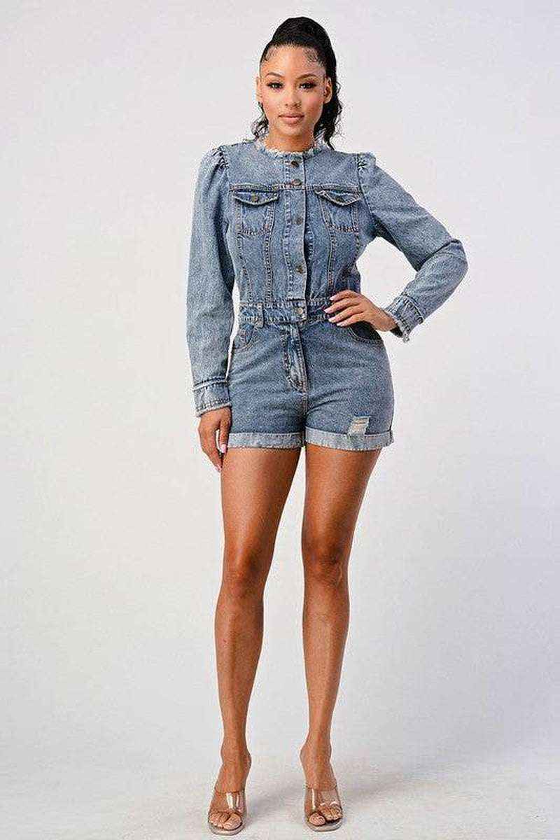 LONG SLEEVE DENIM ROMPER kt168shophk Buy Online