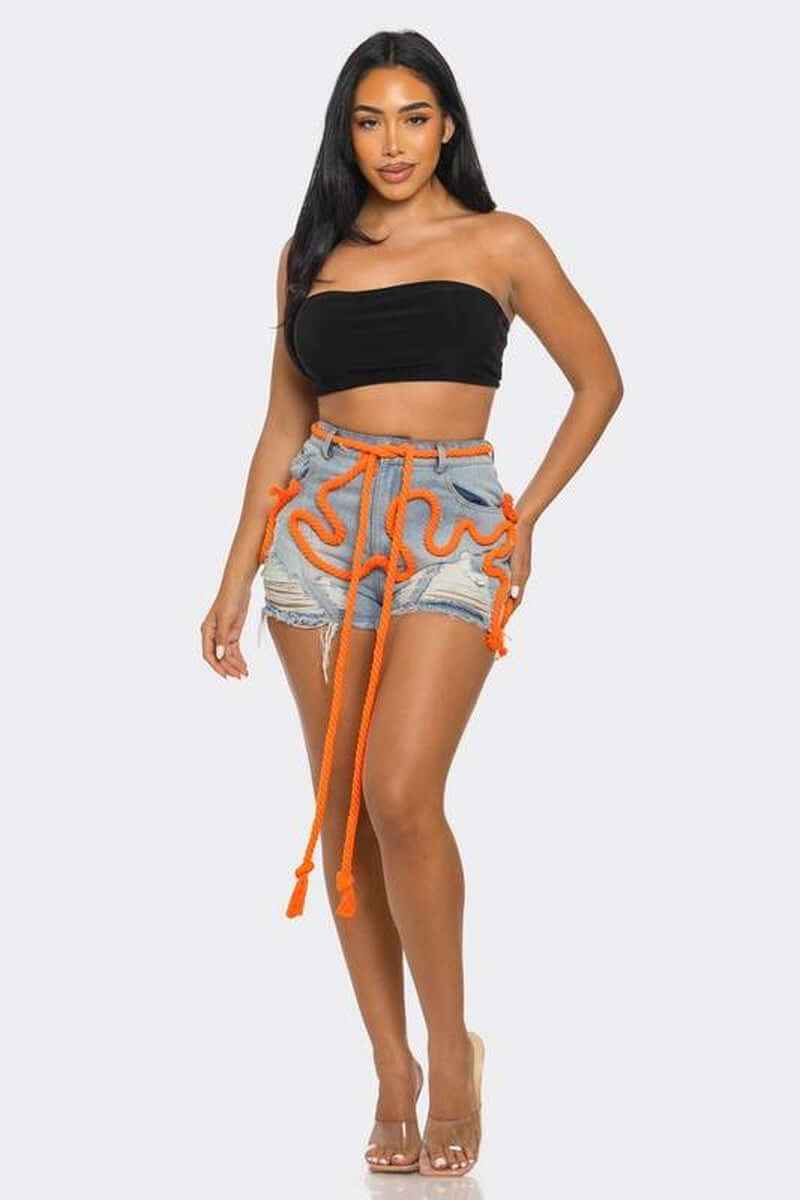 Playful Denim Shorts with Orange Drawstring