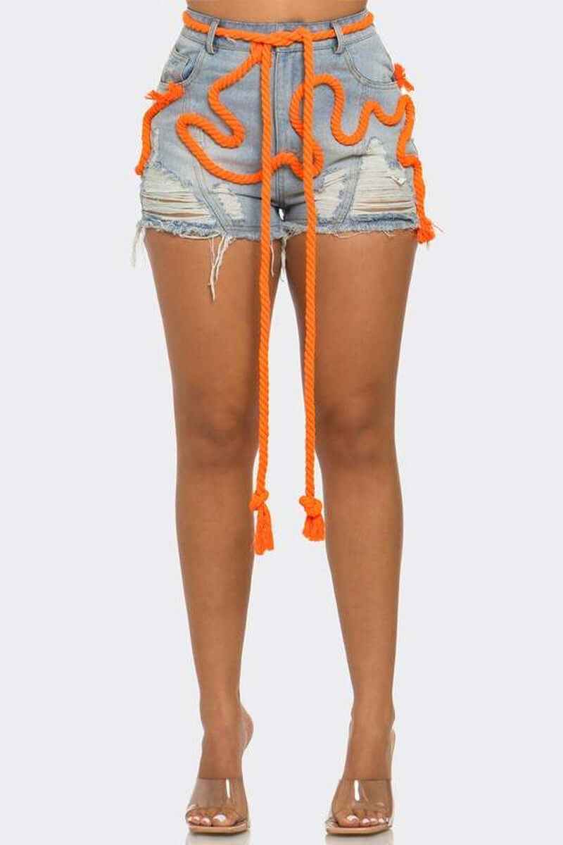 Playful Denim Shorts with Orange Drawstring