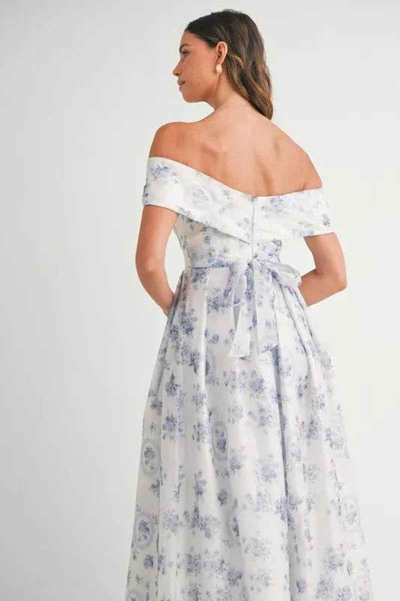 MABLE Floral Printed off Shoulder Maxi Dress