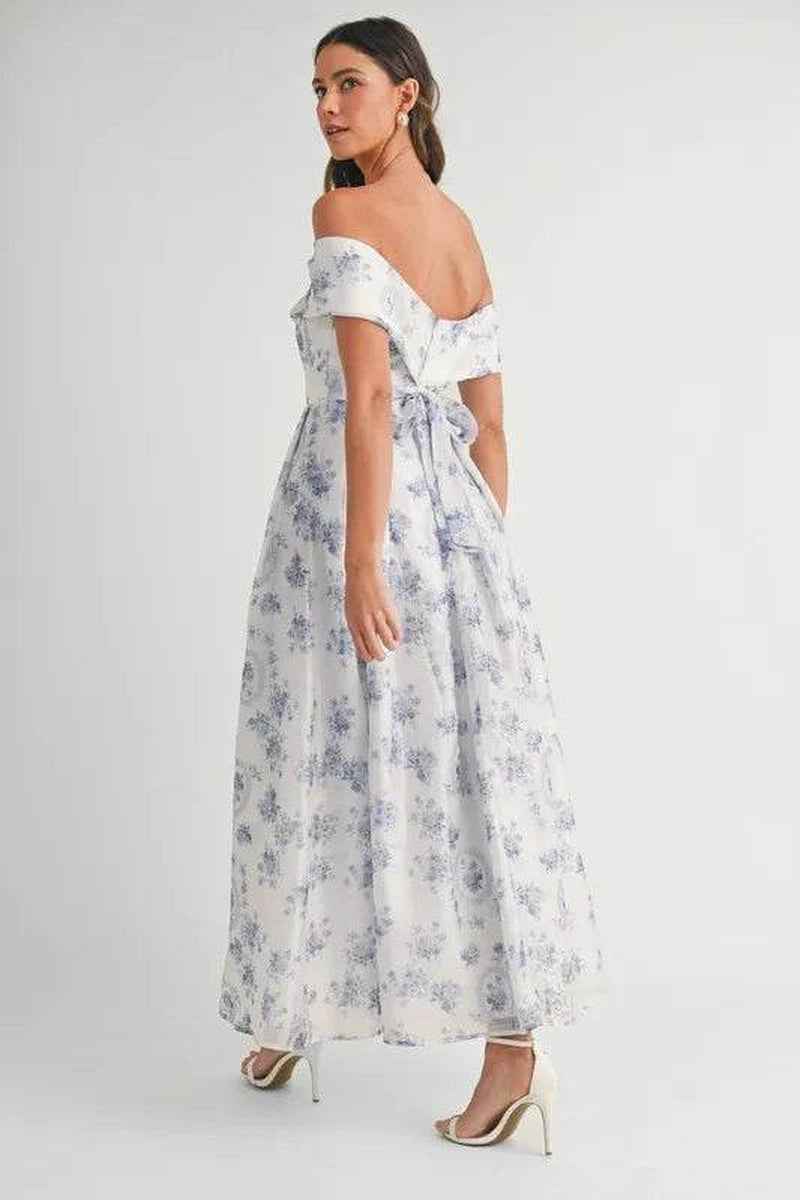MABLE Floral Printed off Shoulder Maxi Dress