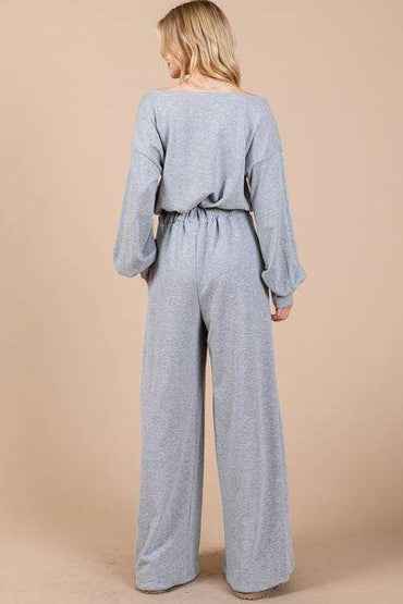 Ces Femme Boat Neck Long Sleeve Jumpsuit