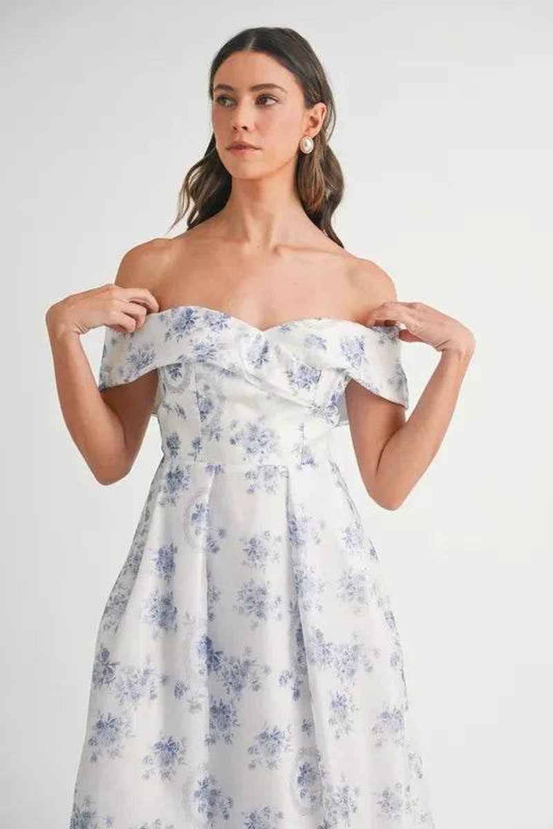 MABLE Floral Printed off Shoulder Maxi Dress