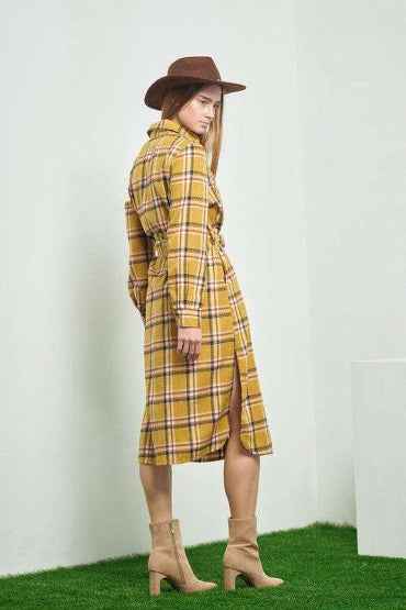 PLAID PRINT COLLAR LONG SHIRT DRESS kt168shophk