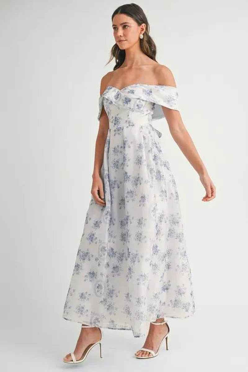 MABLE Floral Printed off Shoulder Maxi Dress