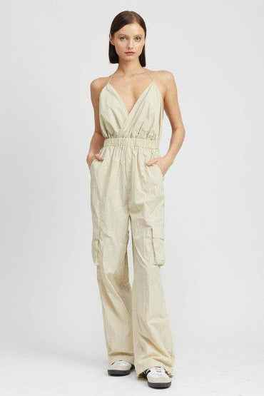 Spaghetti Strap Cargo Jumpsuit for Chic Comfort and Style