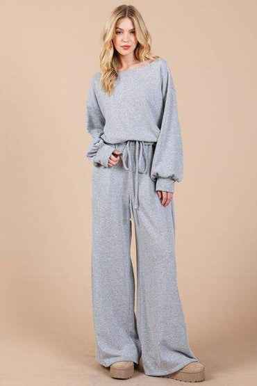 Ces Femme Boat Neck Long Sleeve Jumpsuit