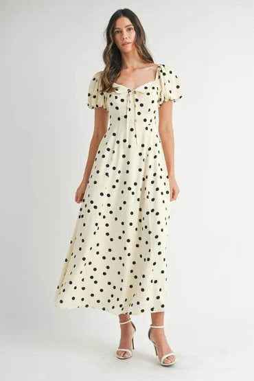 MABLE Polka Dot Puff Sleeve Midi Dress for Effortless Style and Comfort
