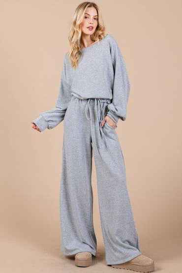 Ces Femme Boat Neck Long Sleeve Jumpsuit