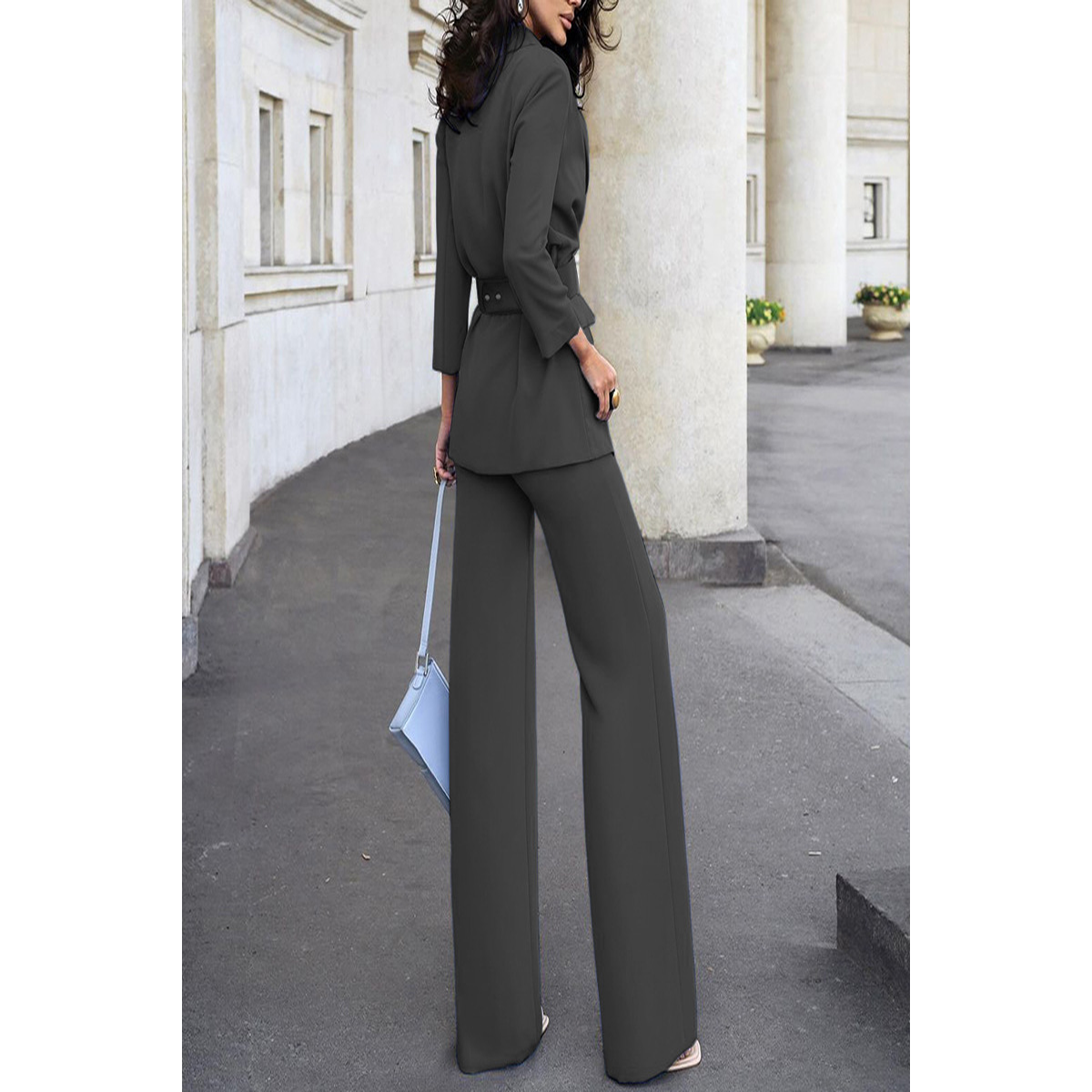 Solid Color Commute Suit Jacket High Waist Suit Pants Two-Piece Suit