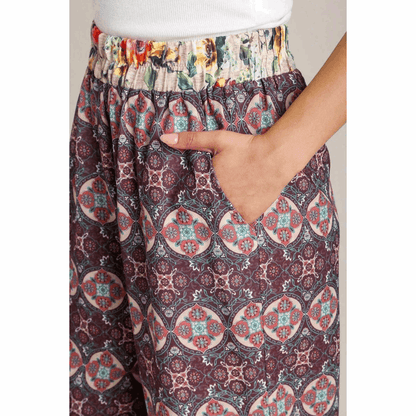Umgee Full Size Mixed Print Elastic Waistband Pants plus Size