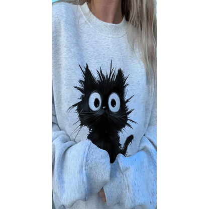 Women Cute Kitten Graphic Sweatshirt Long Sleeve Crewneck Pullover Top