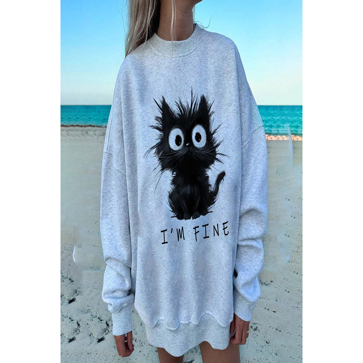 Women Cute Kitten Graphic Sweatshirt Long Sleeve Crewneck Pullover Top