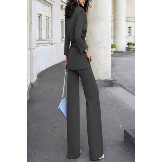 Solid Color Commute Suit Jacket High Waist Suit Pants Two-Piece Suit