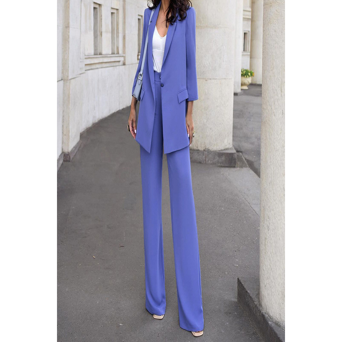 Solid Color Commute Suit Jacket High Waist Suit Pants Two-Piece Suit