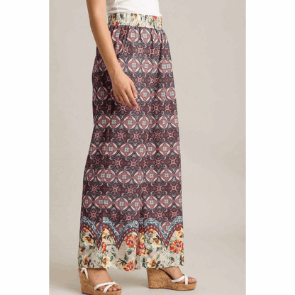 Umgee Full Size Mixed Print Elastic Waistband Pants plus Size