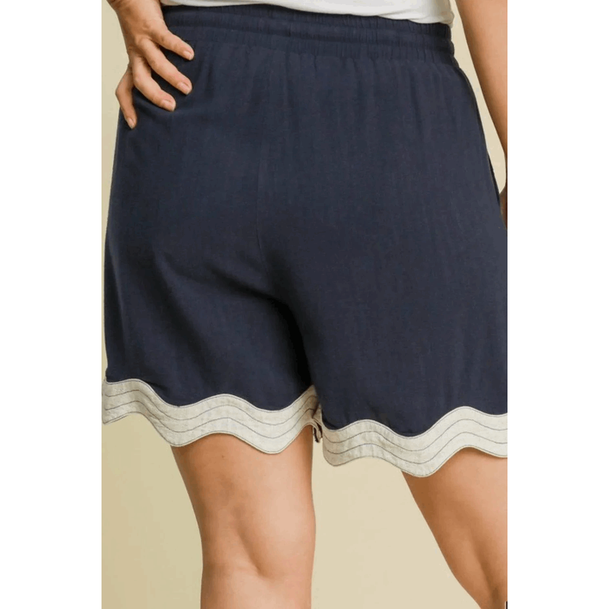 Umgee Full Size Color Blocked Scalloped Hem Shorts plus Size