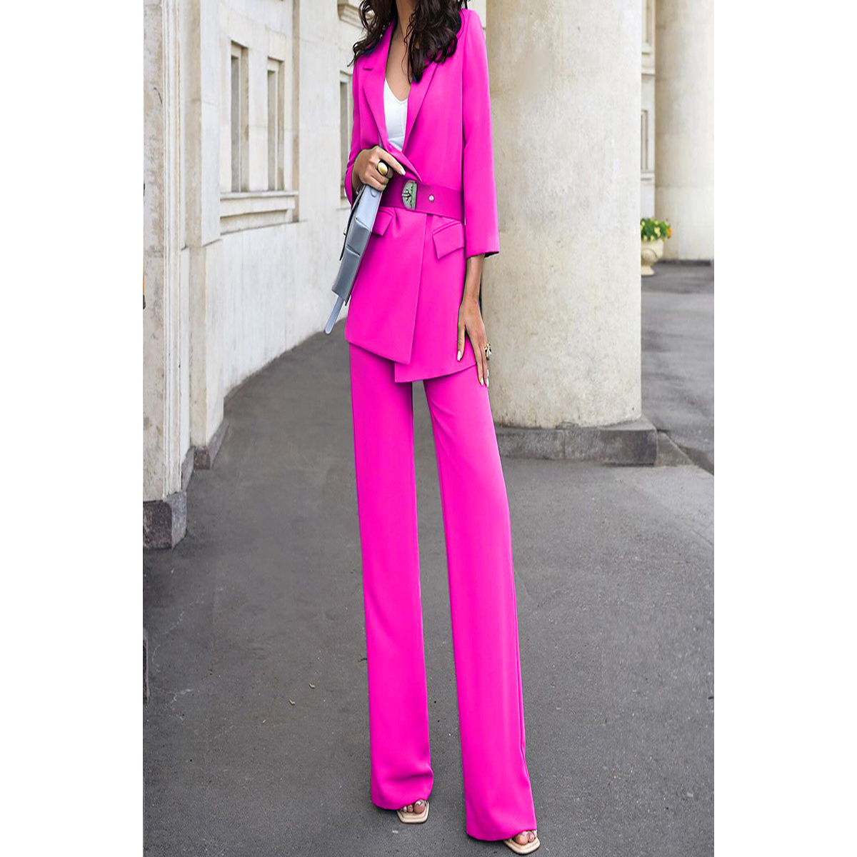 Solid Color Commute Suit Jacket High Waist Suit Pants Two-Piece Suit