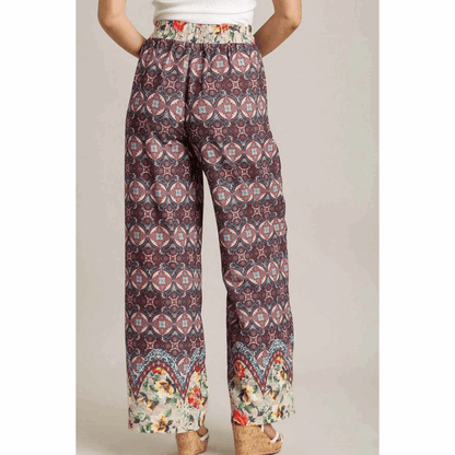 Umgee Full Size Mixed Print Elastic Waistband Pants plus Size