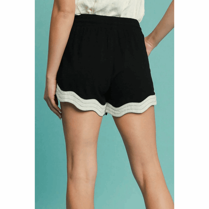 Umgee Full Size Color Blocked Scalloped Hem Shorts plus Size