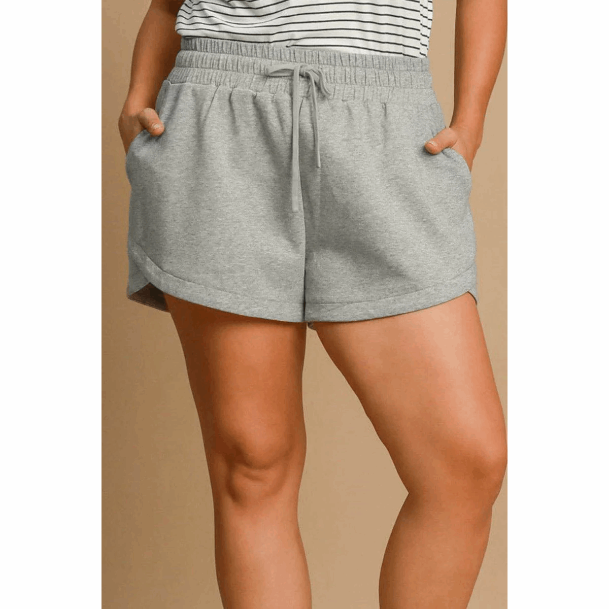 Umgee Full Size Drawstring Sweatshorts with Pockets plus Size