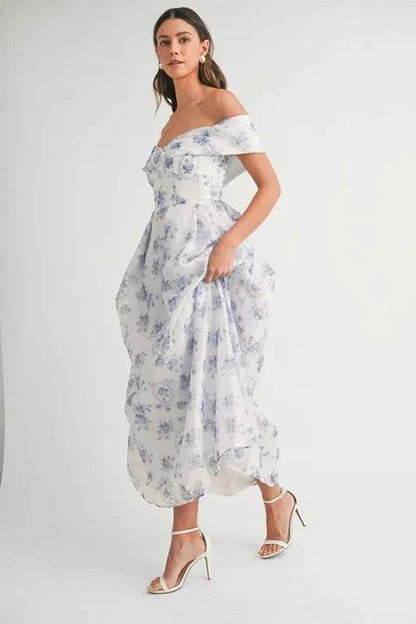 MABLE Floral Printed off Shoulder Maxi Dress
