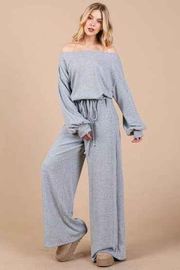 Ces Femme Boat Neck Long Sleeve Jumpsuit