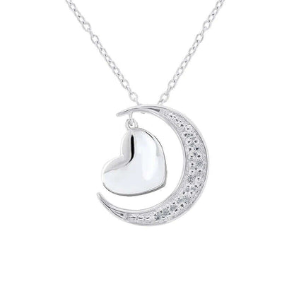 Silver Moon and Back Diamond Necklace kt168shophk