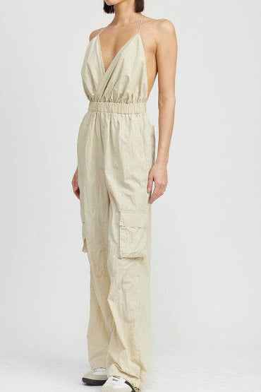 Spaghetti Strap Cargo Jumpsuit for Chic Comfort and Style
