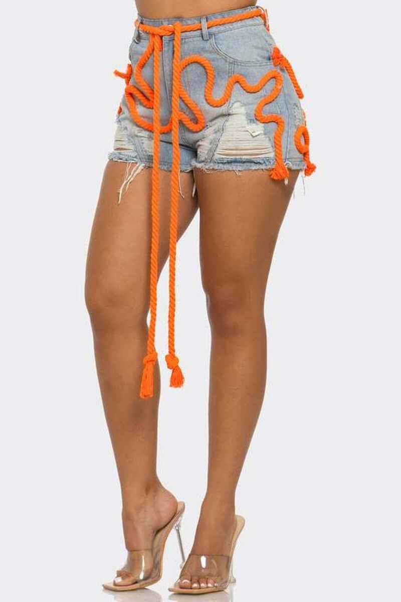 Playful Denim Shorts with Orange Drawstring