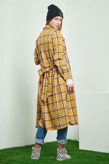 PLAID PRINT COLLAR LONG SHIRT DRESS kt168shophk