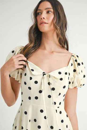 MABLE Polka Dot Puff Sleeve Midi Dress for Effortless Style and Comfort