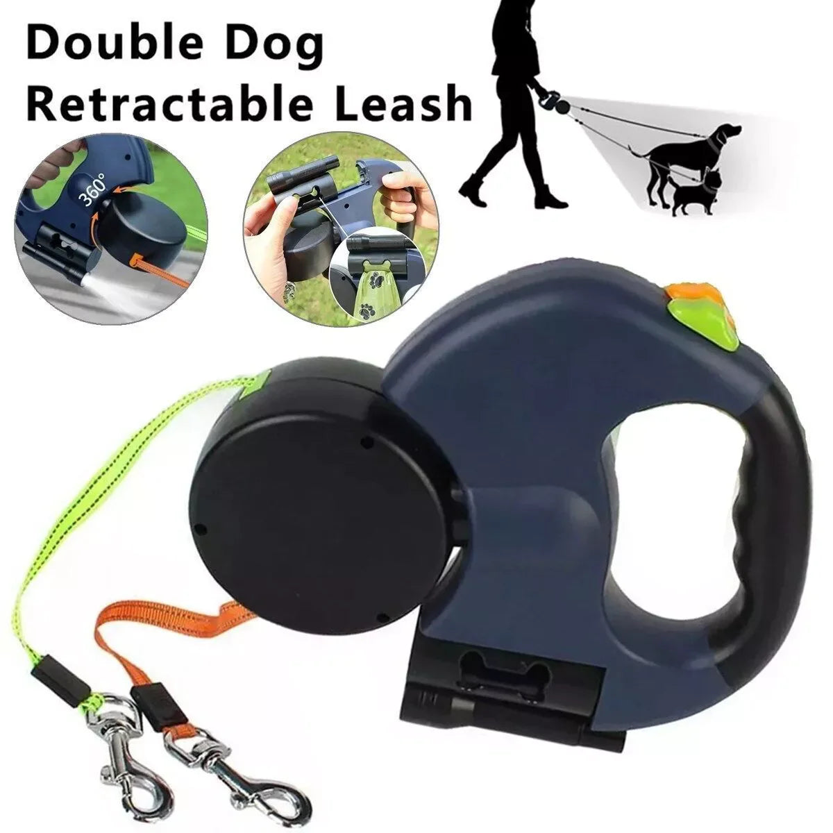Dual Pet Leash Retractable Reflective Lead 360 Swivel Double Dog Walking Leash 834aa4a2e694ccb0a846ad8362c7829e kt168shophk