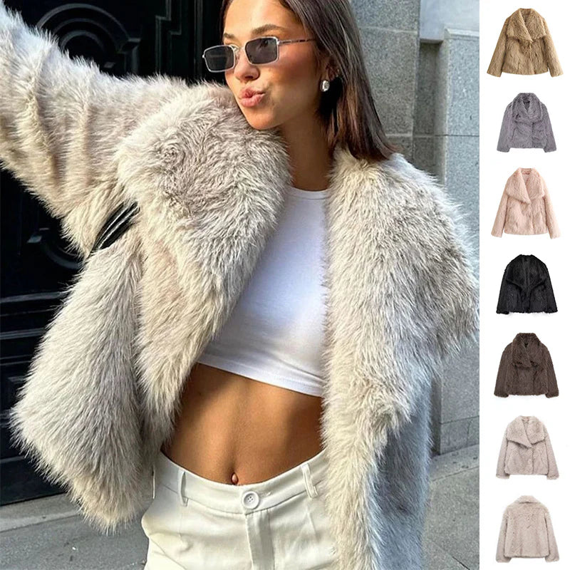 Winter Plush Coat Thicken Lapel Outwear Casual Long Sleeve Tops