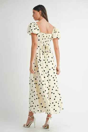 MABLE Polka Dot Puff Sleeve Midi Dress for Effortless Style and Comfort