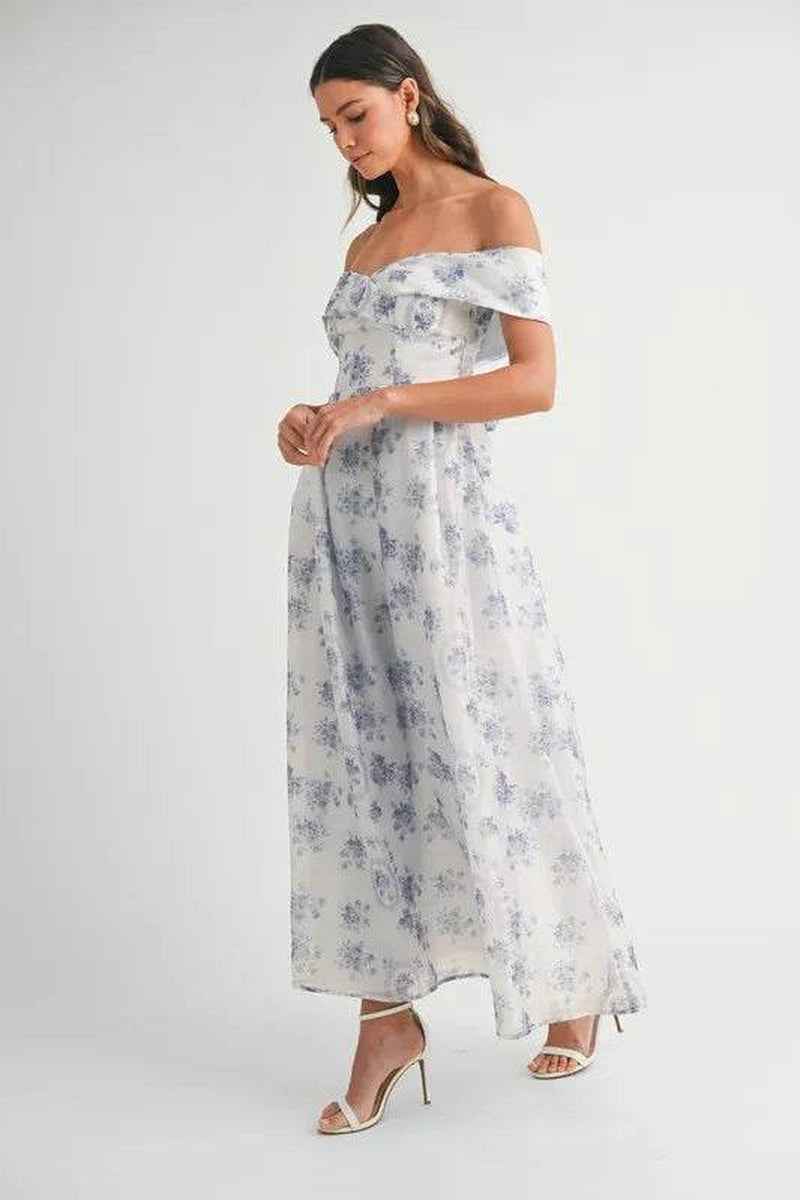MABLE Floral Printed off Shoulder Maxi Dress