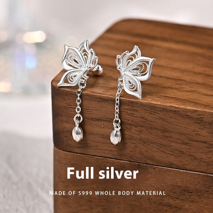 S999 Silver Sweet Tassel New Butterfly Earrings