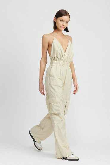 Spaghetti Strap Cargo Jumpsuit for Chic Comfort and Style
